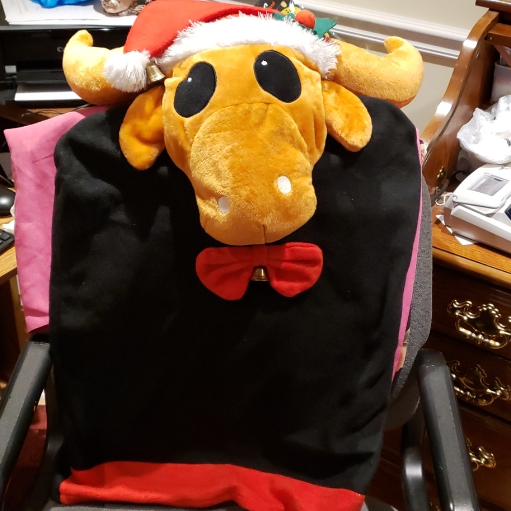 Reindeer chair back covers (2) & a kitty euc